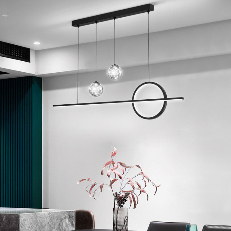 Geometric Island Lighting Modern Pendant Light Glass 4 Light Island Light Fixture in Black