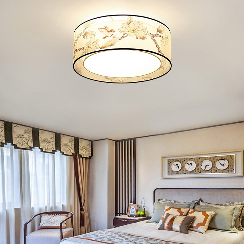 Luminaire monté au plafond géométrique pour chambre à coucher, luminaire encastré blanc en tissu Simple