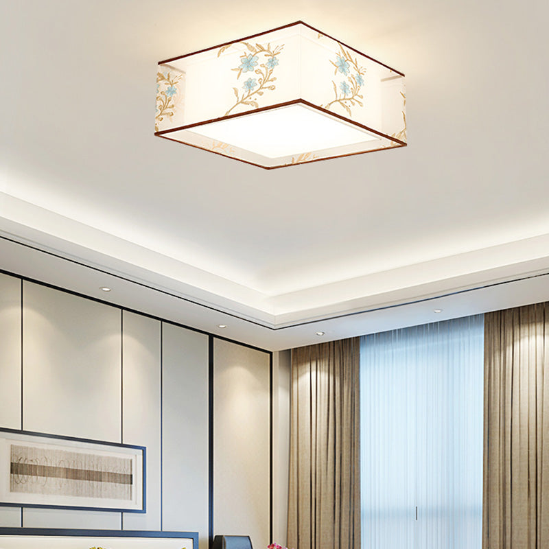 Luminaire monté au plafond géométrique pour chambre à coucher, luminaire encastré blanc en tissu Simple