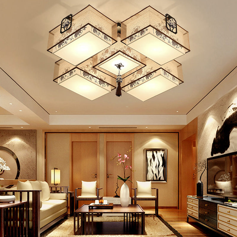 Plafonniers de style asiatique avec abat-jour en tissu pour salon et salle à manger