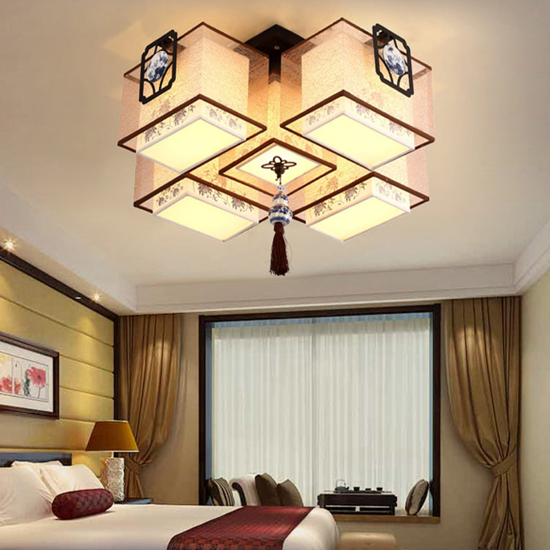 Plafonniers de style asiatique avec abat-jour en tissu pour salon et salle à manger