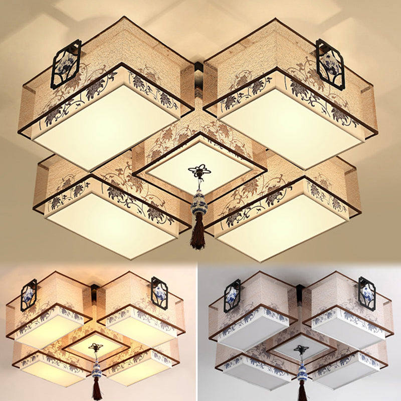 Plafonniers de style asiatique avec abat-jour en tissu pour salon et salle à manger