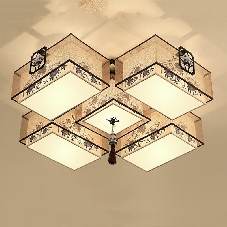 Plafonniers de style asiatique avec abat-jour en tissu pour salon et salle à manger