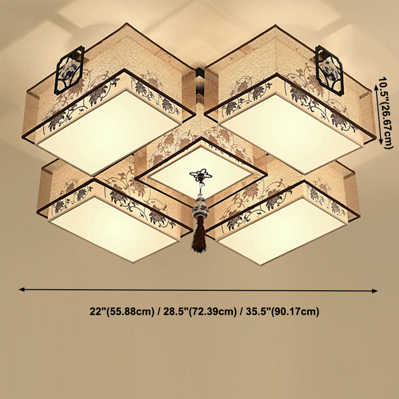 Plafonniers de style asiatique avec abat-jour en tissu pour salon et salle à manger