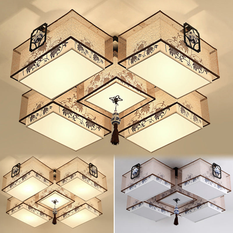 Plafonniers de style asiatique avec abat-jour en tissu pour salon et salle à manger