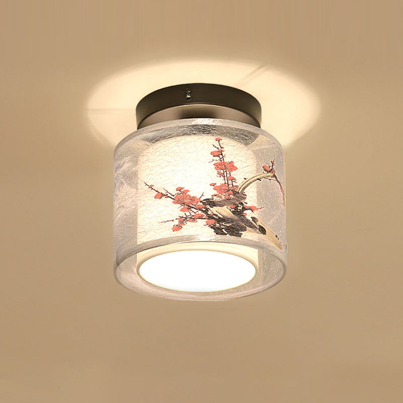 Beige Light Fixtures Asia Style Fabric Flush Light for Living Room Dining Room