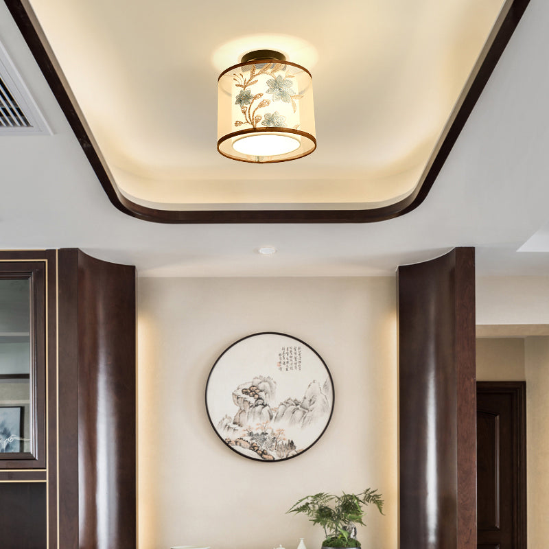 Beige Light Fixtures Asia Style Fabric Flush Light for Living Room Dining Room