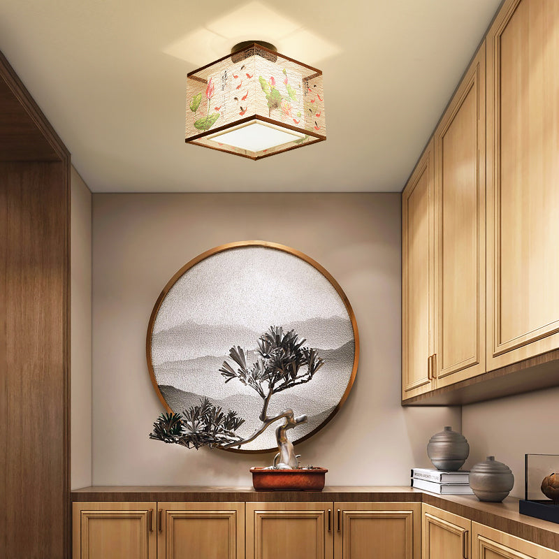 Beige Light Fixtures Asia Style Fabric Flush Light for Living Room Dining Room