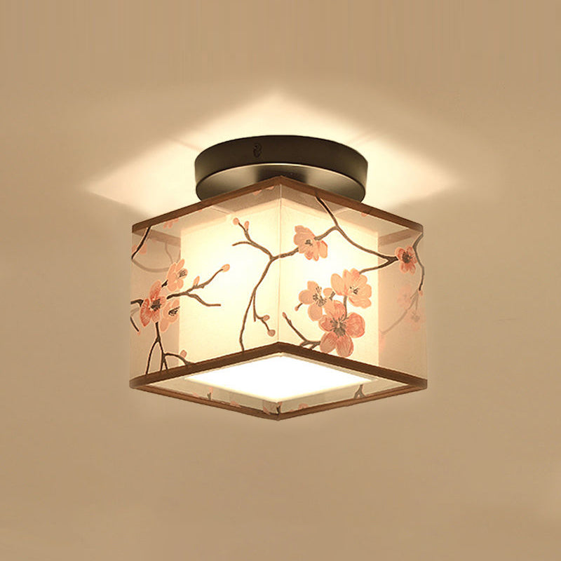 Beige Light Fixtures Asia Style Fabric Flush Light for Living Room Dining Room