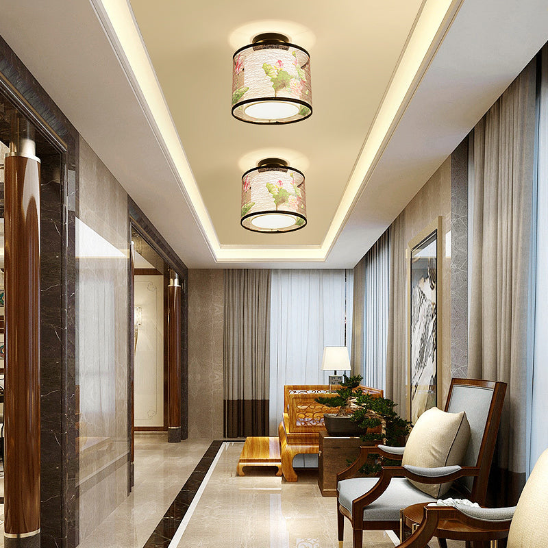 Beige Light Fixtures Asia Style Fabric Flush Light for Living Room Dining Room