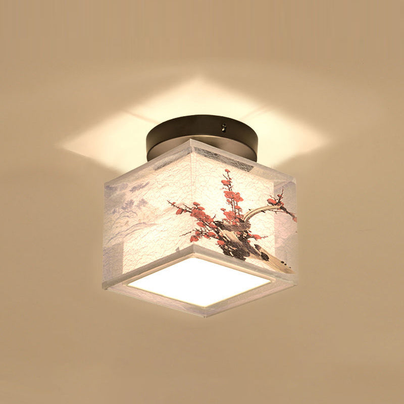 Beige Light Fixtures Asia Style Fabric Flush Light for Living Room Dining Room