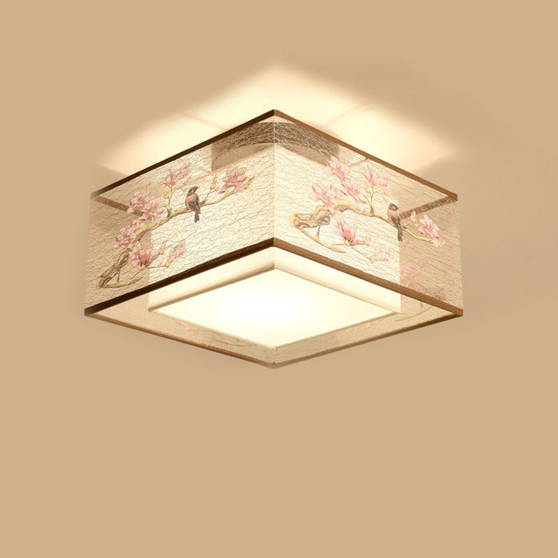 Beige Light Fixtures Asia Style Fabric Flush Light for Living Room Dining Room