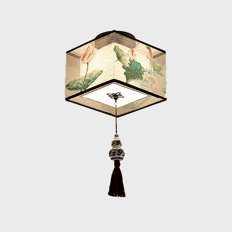 Beige Light Fixtures Asia Style Fabric Flush Light for Living Room Dining Room
