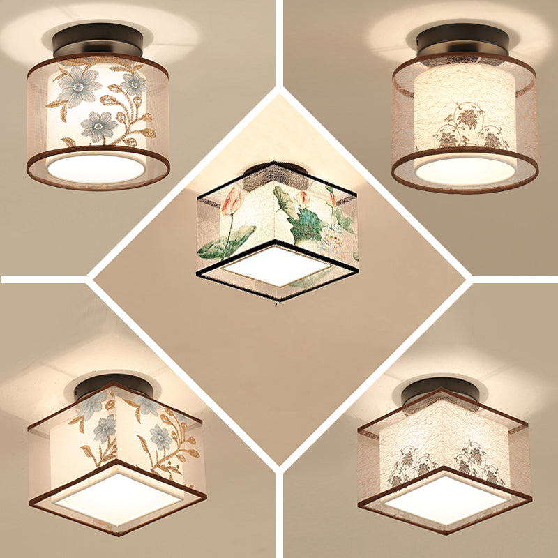 Beige Light Fixtures Asia Style Fabric Flush Light for Living Room Dining Room