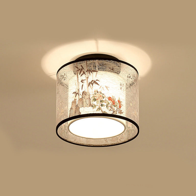 Beige Light Fixtures Asia Style Fabric Flush Light for Living Room Dining Room