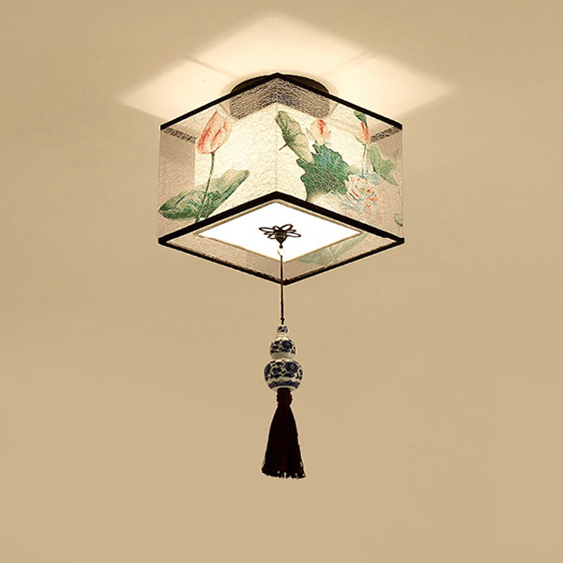 Beige Light Fixtures Asia Style Fabric Flush Light for Living Room Dining Room