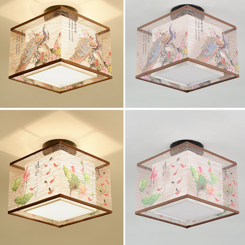 Beige Light Fixtures Asia Style Fabric Flush Light for Living Room Dining Room