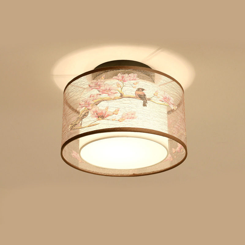 Beige Light Fixtures Asia Style Fabric Flush Light for Living Room Dining Room
