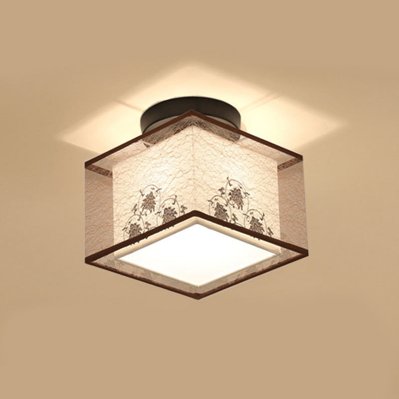 Beige Light Fixtures Asia Style Fabric Flush Light for Living Room Dining Room