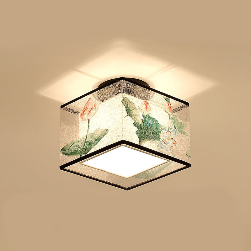 Beige Light Fixtures Asia Style Fabric Flush Light for Living Room Dining Room