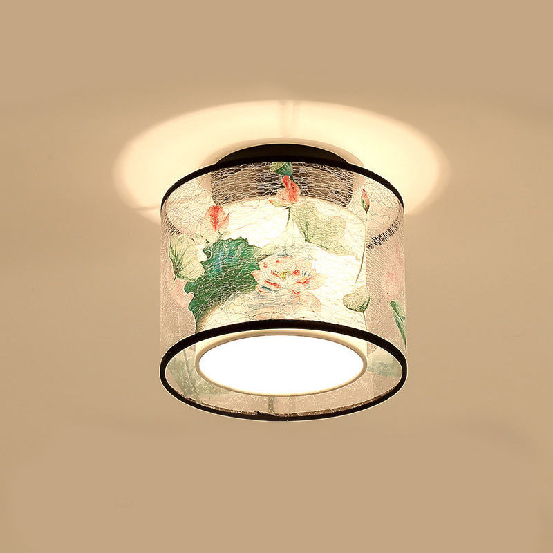 Beige Light Fixtures Asia Style Fabric Flush Light for Living Room Dining Room