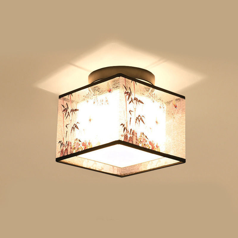 Beige Light Fixtures Asia Style Fabric Flush Light for Living Room Dining Room
