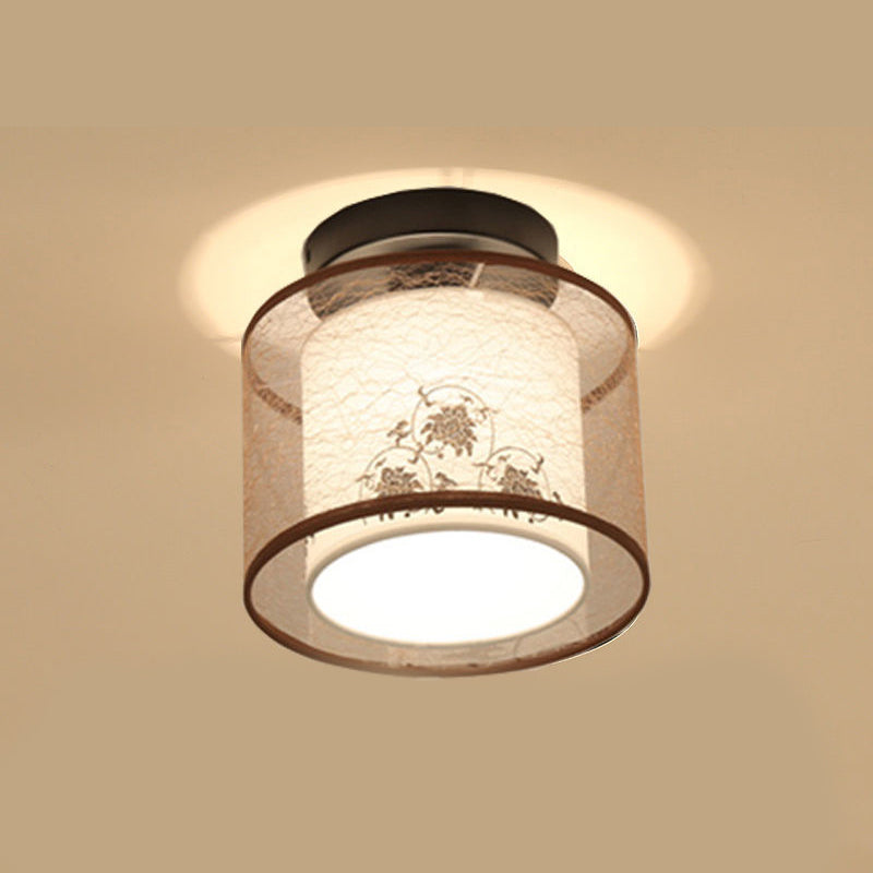 Beige Light Fixtures Asia Style Fabric Flush Light for Living Room Dining Room