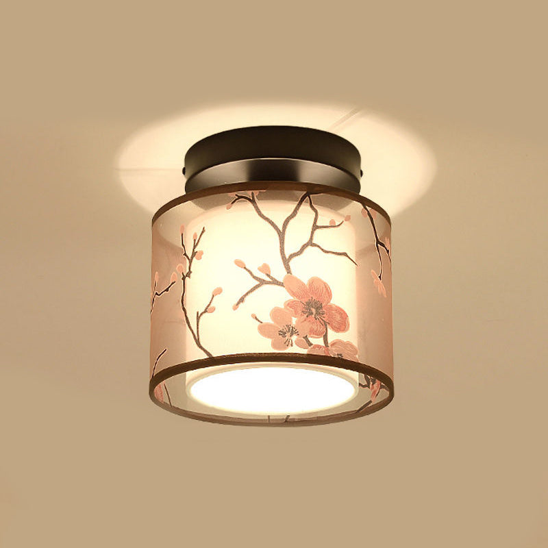 Beige Light Fixtures Asia Style Fabric Flush Light for Living Room Dining Room