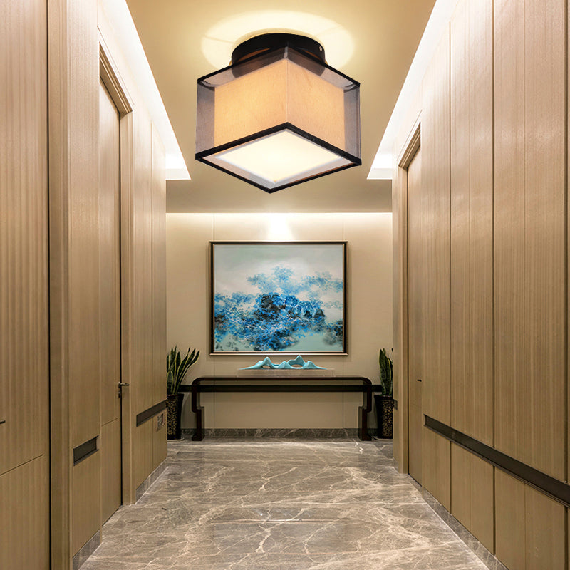 Plafonnier encastré en tissu chinois pour salon salle à manger bronze / noir