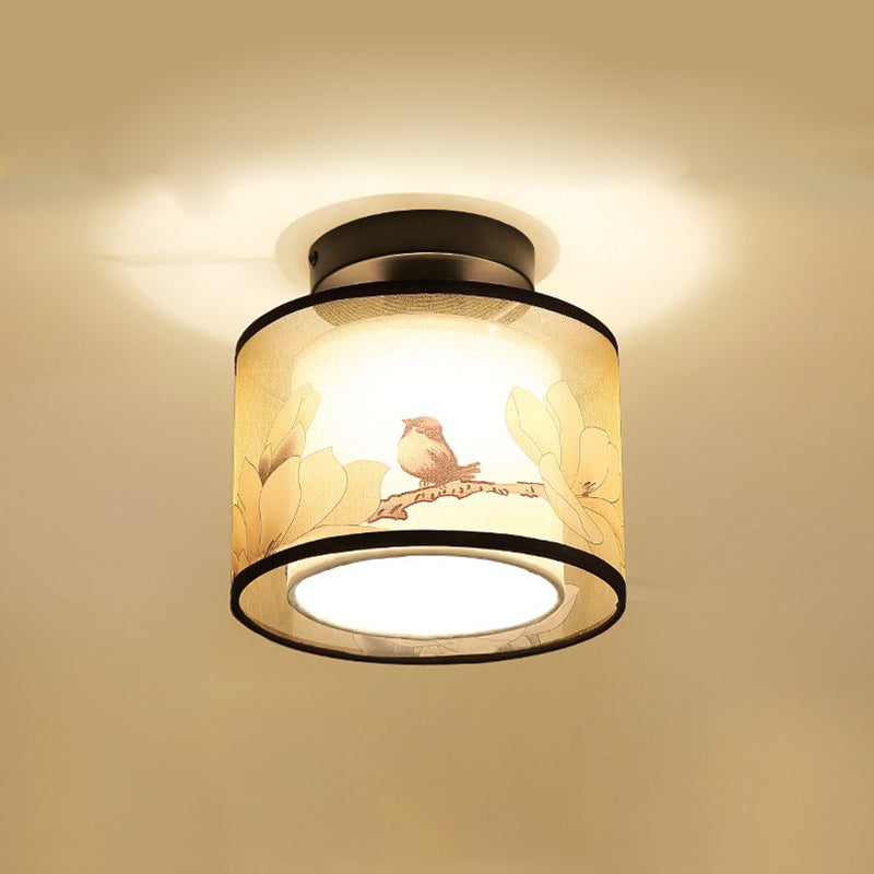 Plafonnier encastré en tissu chinois pour salon salle à manger bronze / noir