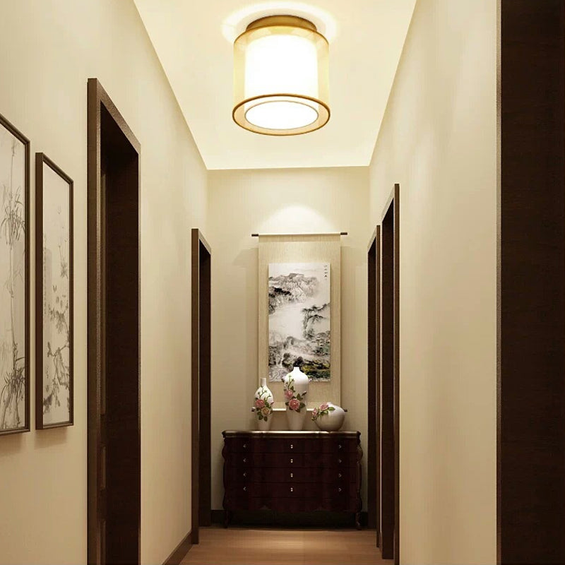 Plafonnier encastré en tissu chinois pour salon salle à manger bronze / noir