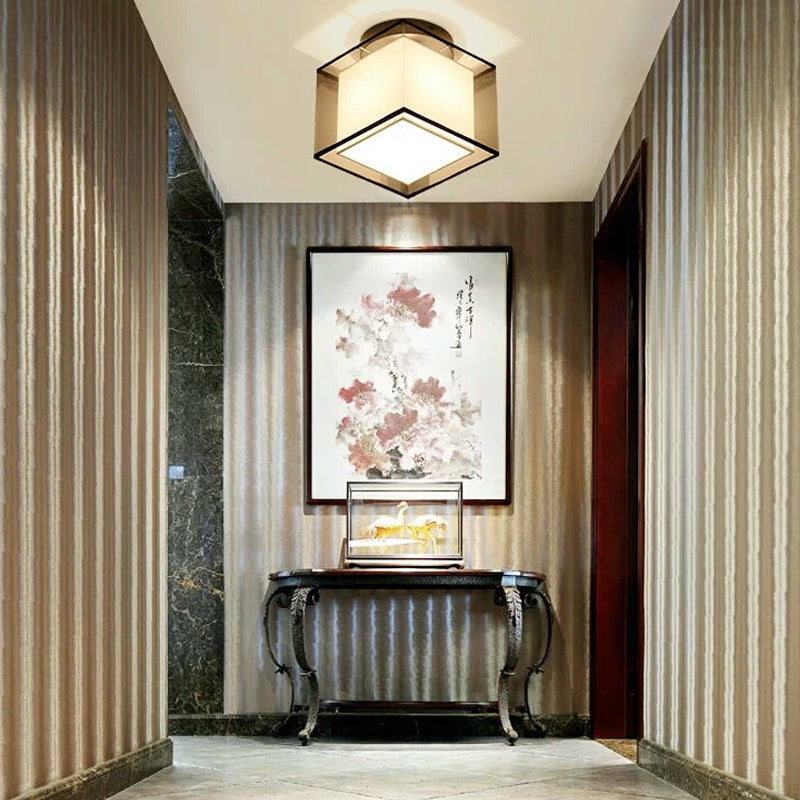 Plafonnier encastré en tissu chinois pour salon salle à manger bronze / noir