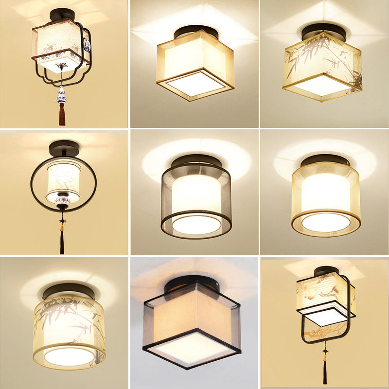 Plafonnier encastré en tissu chinois pour salon salle à manger bronze / noir