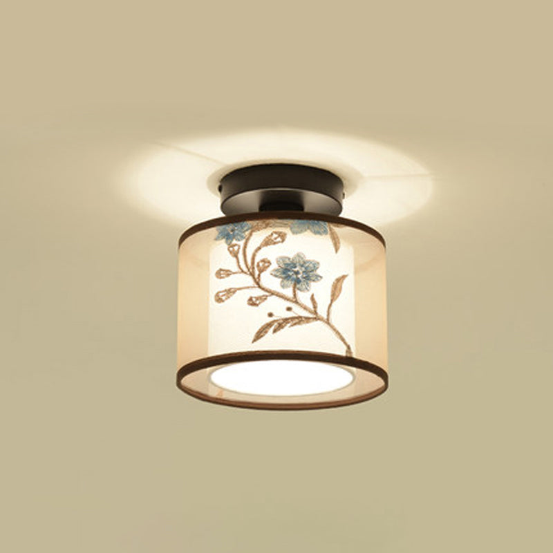 Plafonnier encastré en tissu chinois pour salon salle à manger bronze / noir