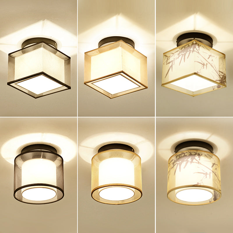 Plafonnier encastré en tissu chinois pour salon salle à manger bronze / noir