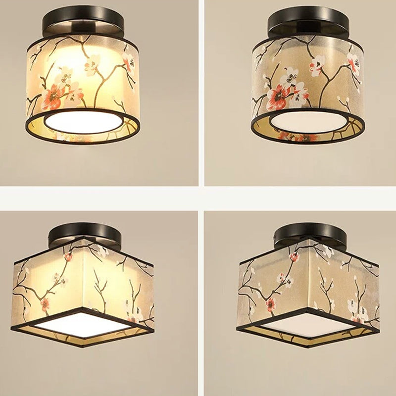 Plafonnier encastré en tissu chinois pour salon salle à manger bronze / noir