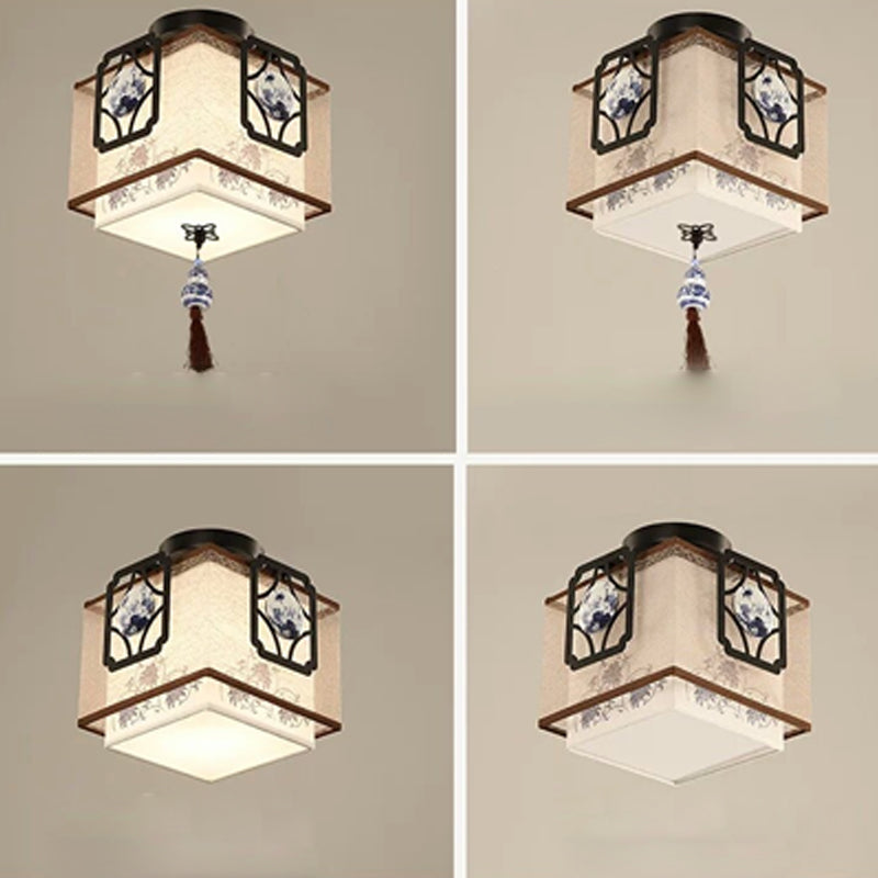 Plafonnier encastré en tissu chinois pour salon salle à manger bronze / noir