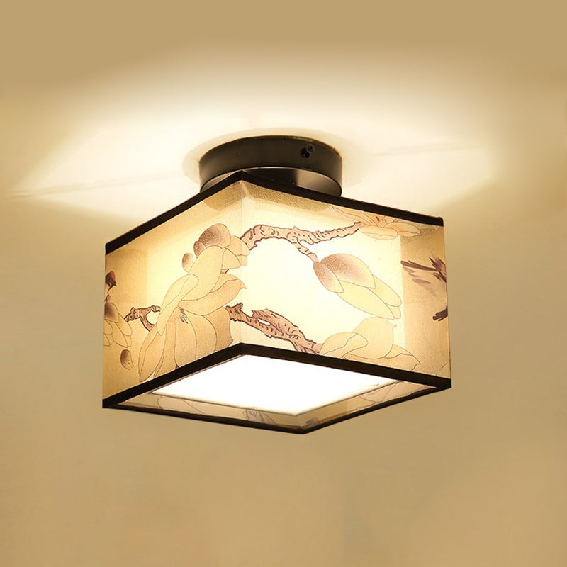 Plafonnier encastré en tissu chinois pour salon salle à manger bronze / noir