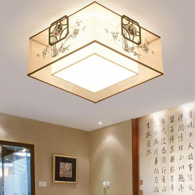 Plafonnier encastré beige en tissu de style chinois pour salon