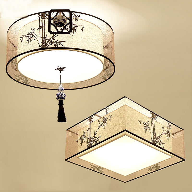 Plafonnier encastré beige en tissu de style chinois pour salon