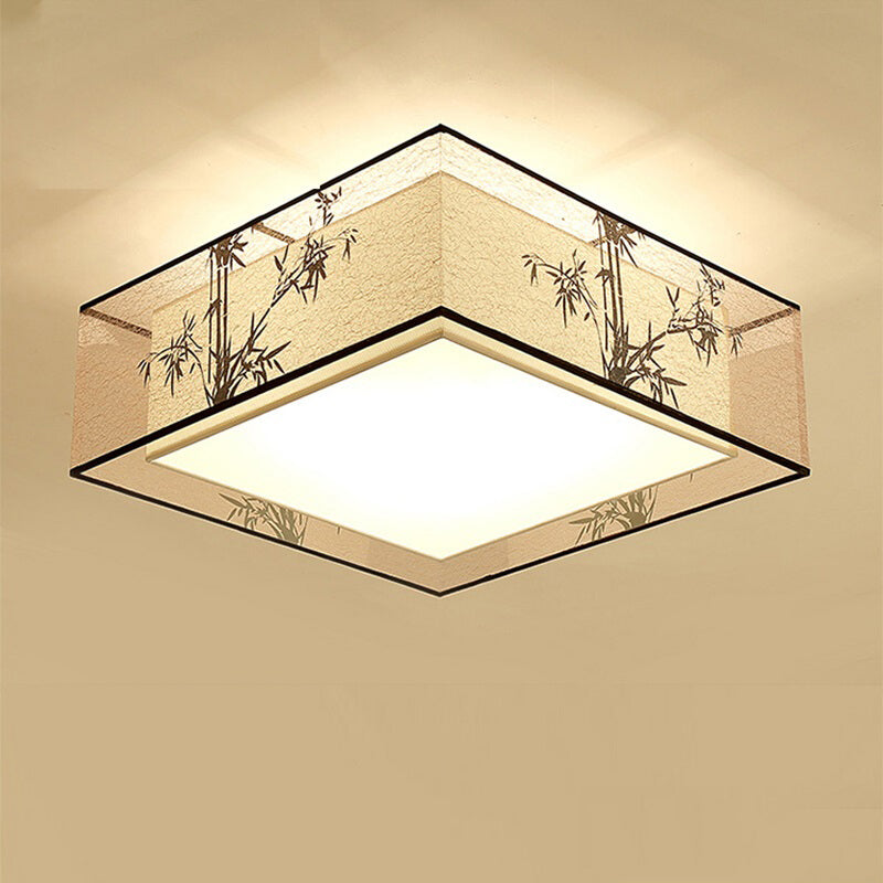 Plafonnier encastré beige en tissu de style chinois pour salon