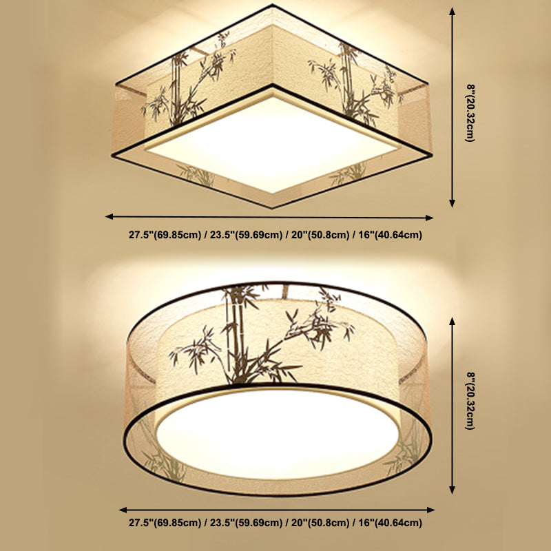 Plafonnier encastré beige en tissu de style chinois pour salon