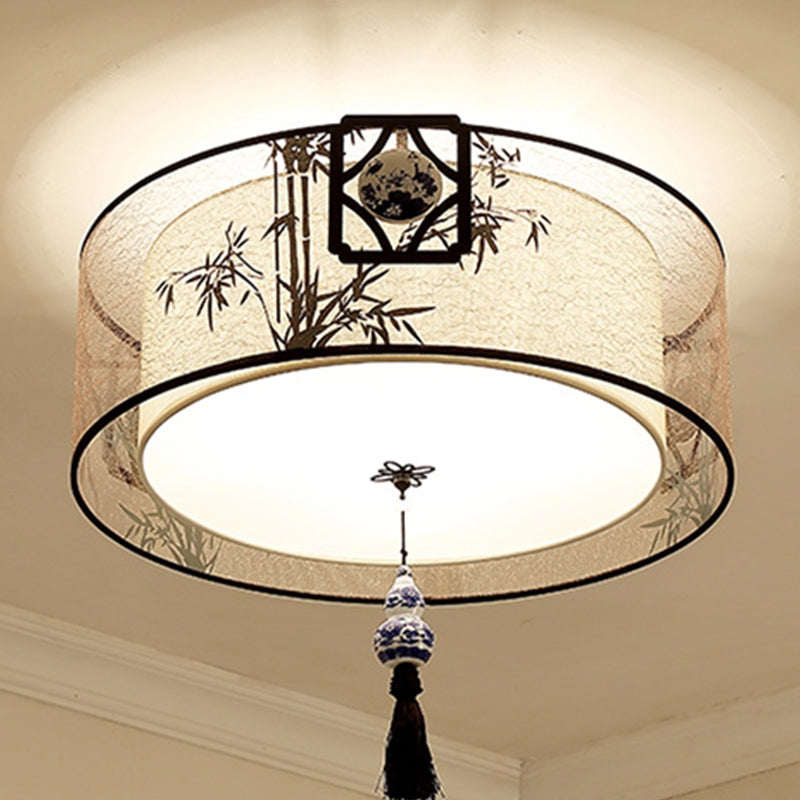 Plafonnier encastré beige en tissu de style chinois pour salon