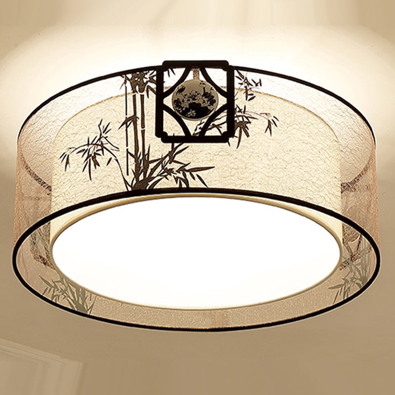 Plafonnier encastré beige en tissu de style chinois pour salon