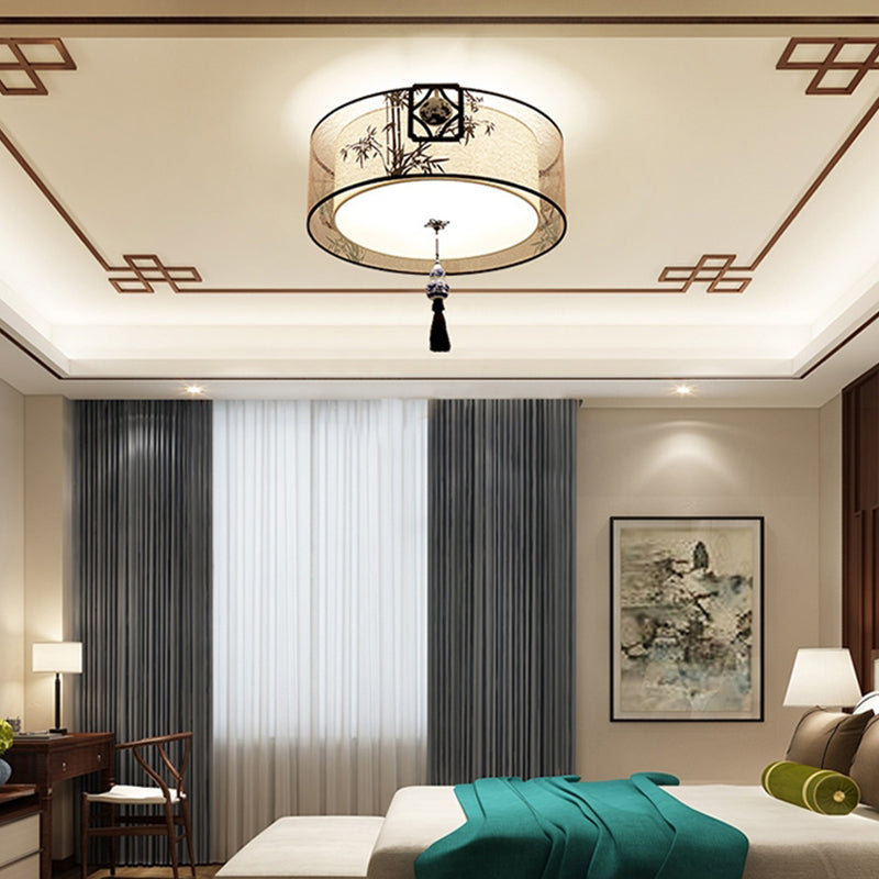 Plafonnier encastré beige en tissu de style chinois pour salon