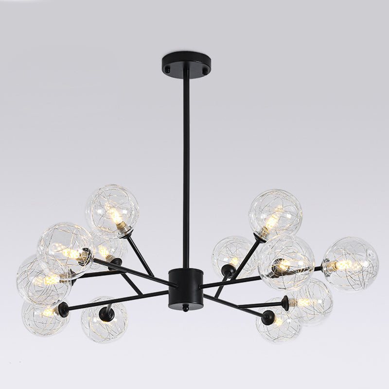 Fireflies Style Chandelier Lamp Globe Glass Shade Modern Style Metal Suspended Lamp
