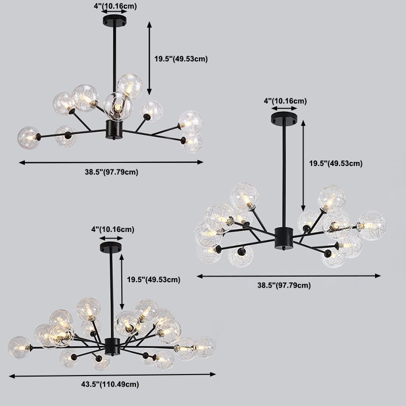 Fireflies Style Chandelier Lamp Globe Glass Shade Modern Style Metal Suspended Lamp