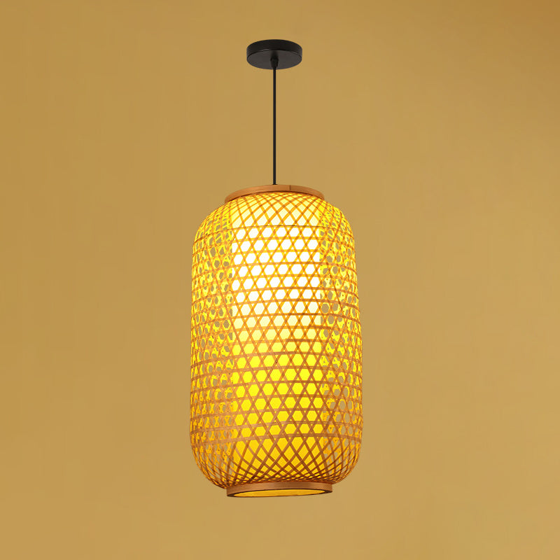 Chinese Elongated Pendant Lighting Fixtures Rattan Hanging Light with Hanging Cord for Restaurant