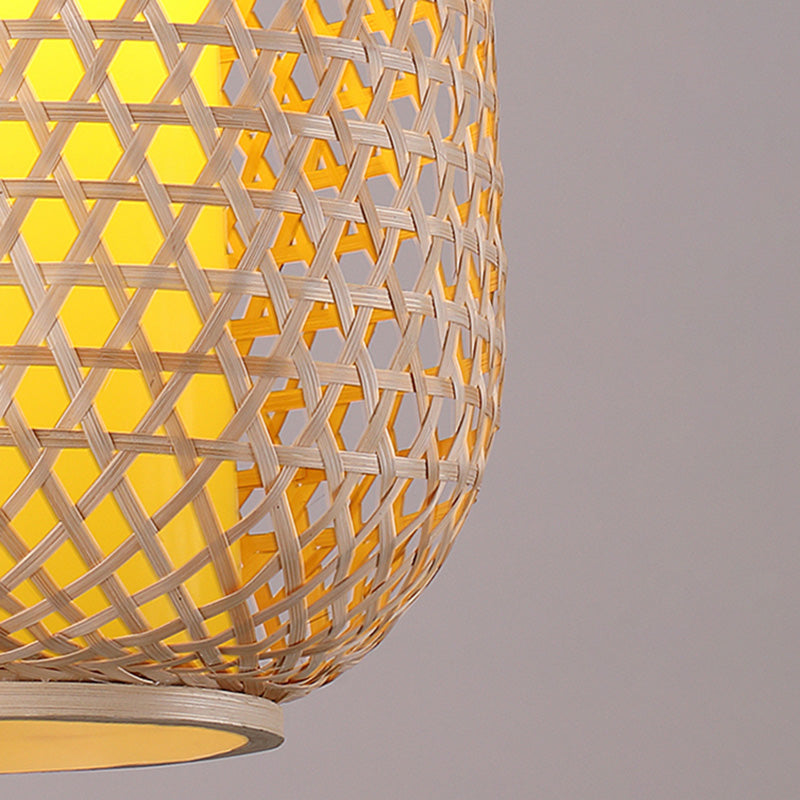 Chinese Elongated Pendant Lighting Fixtures Rattan Hanging Light with Hanging Cord for Restaurant