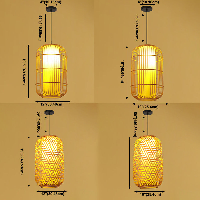 Chinese Elongated Pendant Lighting Fixtures Rattan Hanging Light with Hanging Cord for Restaurant